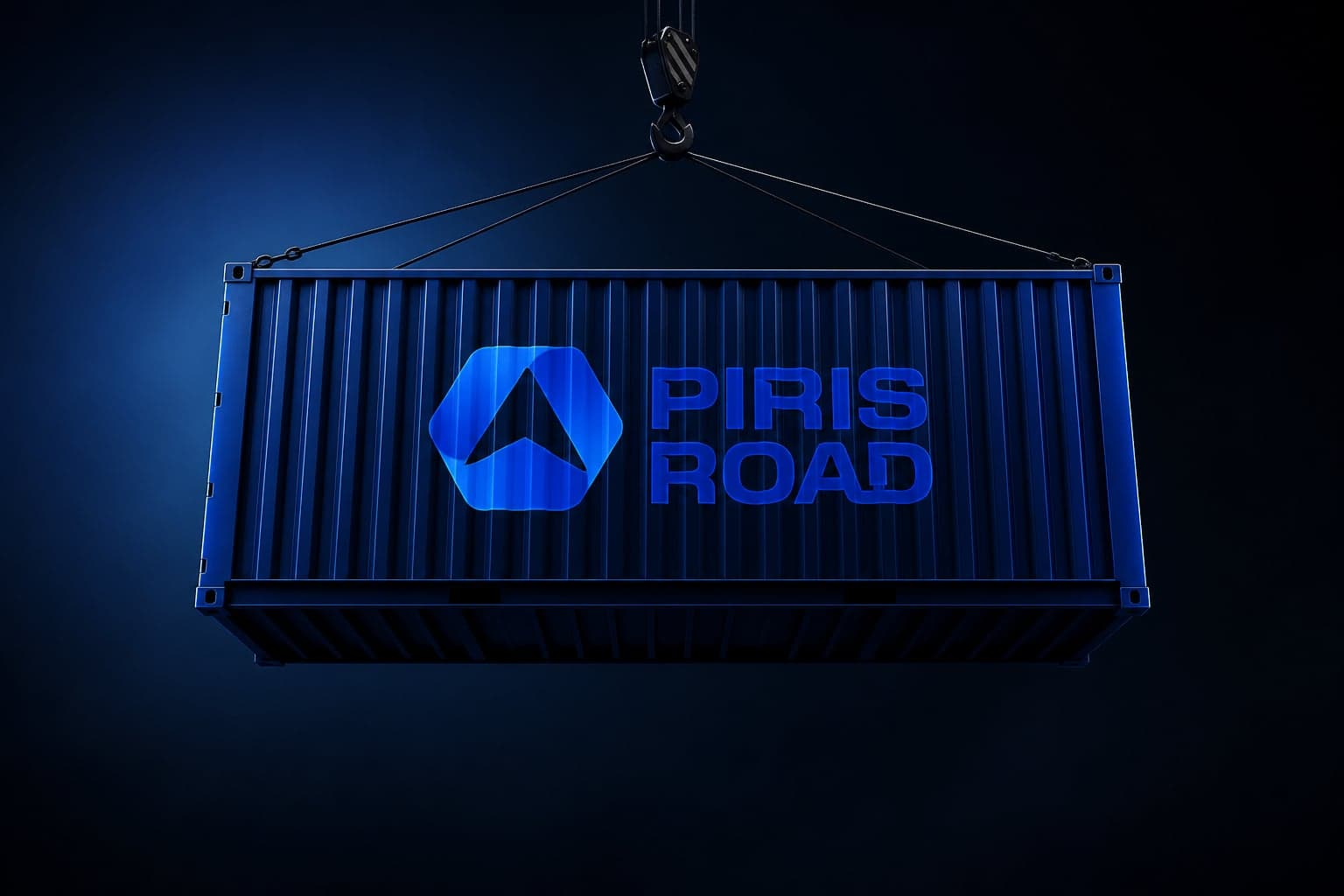 Piris Road — branded container suspended on a global crane lift